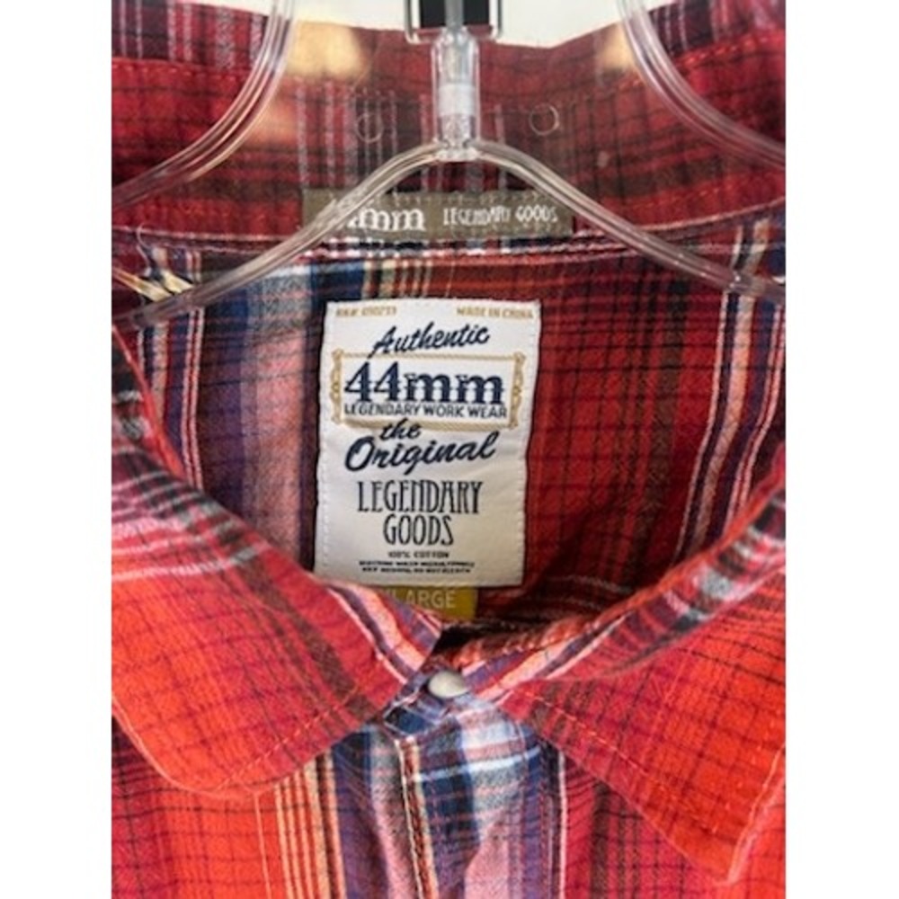 44mm Legendary Goods Mens Button Up Plaid Western Shirt Red Pearl Snap Size XL - Picture 4 of 5
